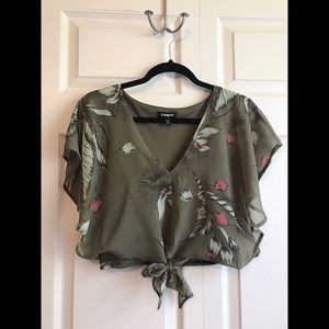 EXPRESS Floral Chiffon Tie Front Crop Top